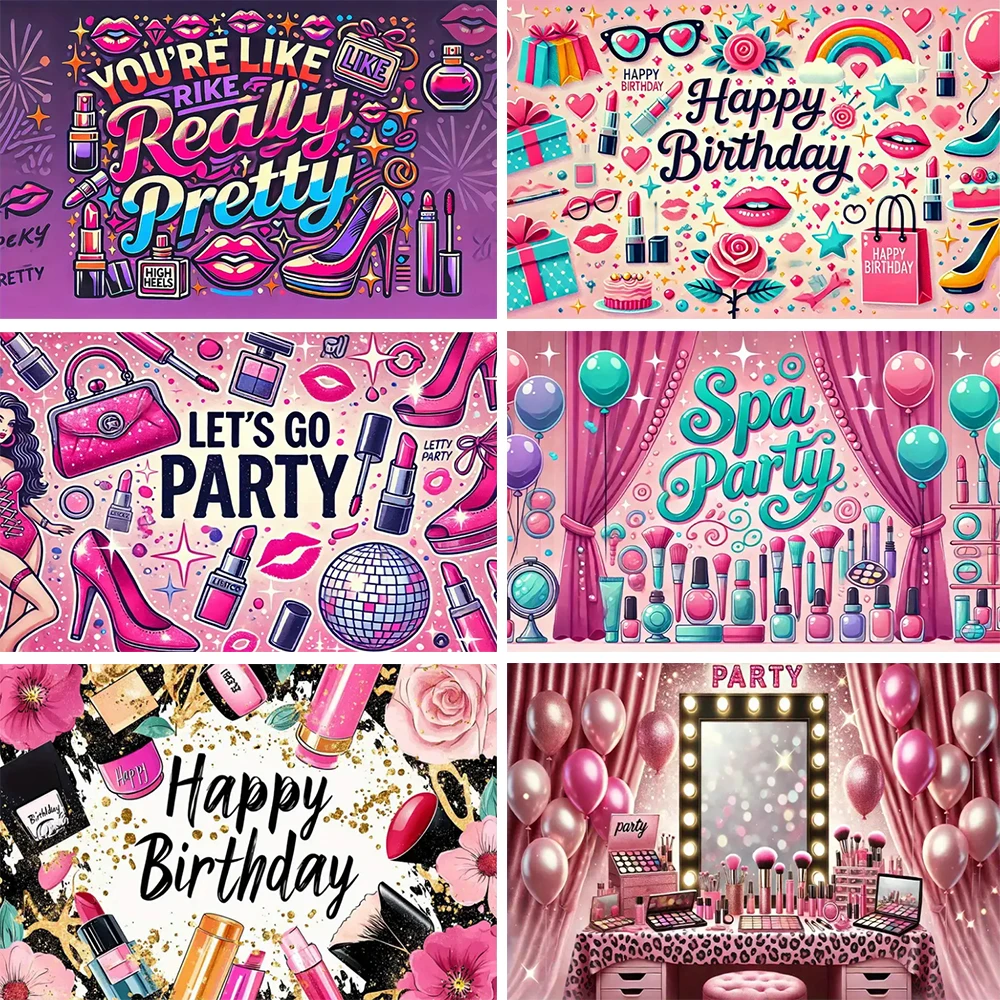 

Pink Beauty Makeup Spa Theme Sexy Ladies Adult Girl Birthday Party Decoration Banner Backdrop Women Portrait Photo Studio Decor