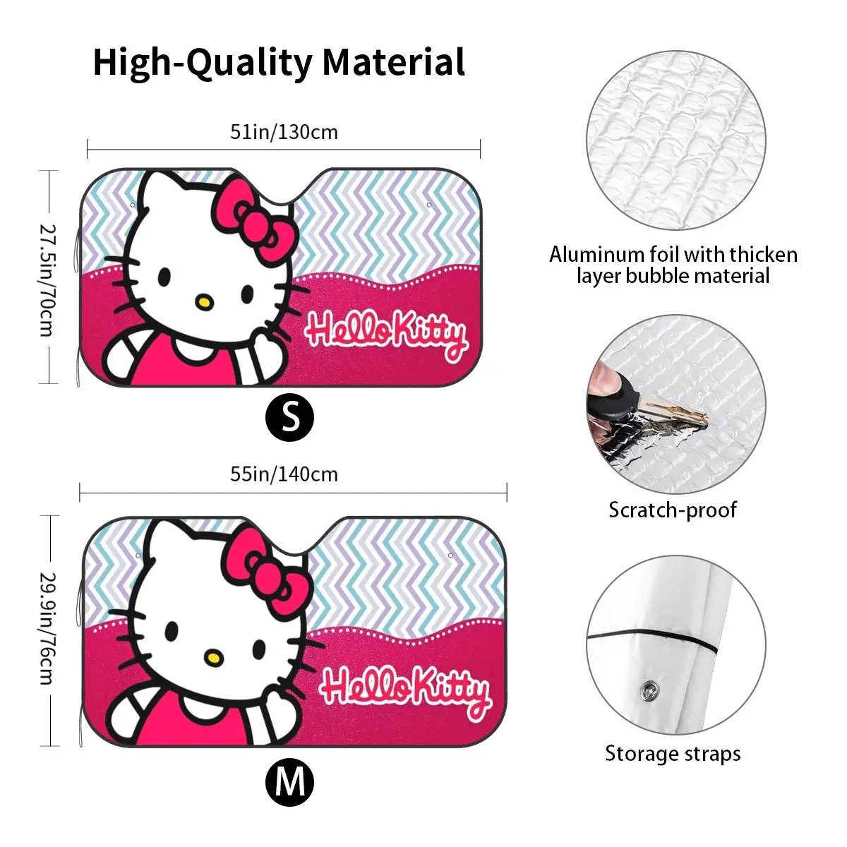 Sanrio Hello Kitty Kuromi kaca depan dapat ditarik kerai 70x130cm Aluminium Foil mobil kerai naungan matahari melindungi