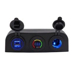 3 Hole Tent Base 4.2A Dual USB Charger 12V DC Voltmeter Led Cigarette Lighter Power Outlet Socket for Car Motorcycle Boat ATV