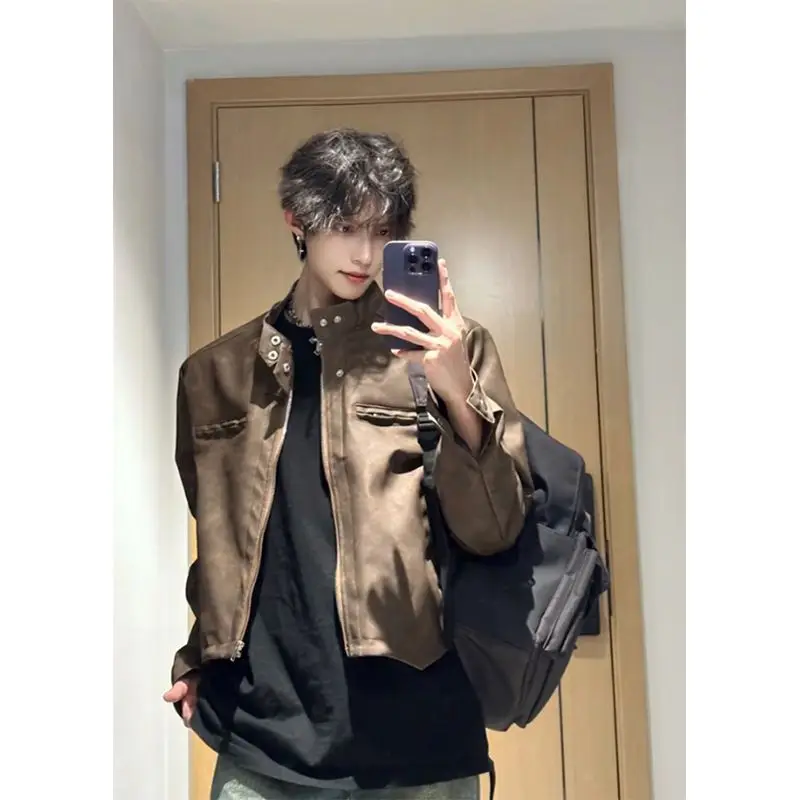 

Suede Short Shoulder Jacket Men's Spring and Autumn Maillard Wear American Retro Motorcycle Suit Flight Jacket