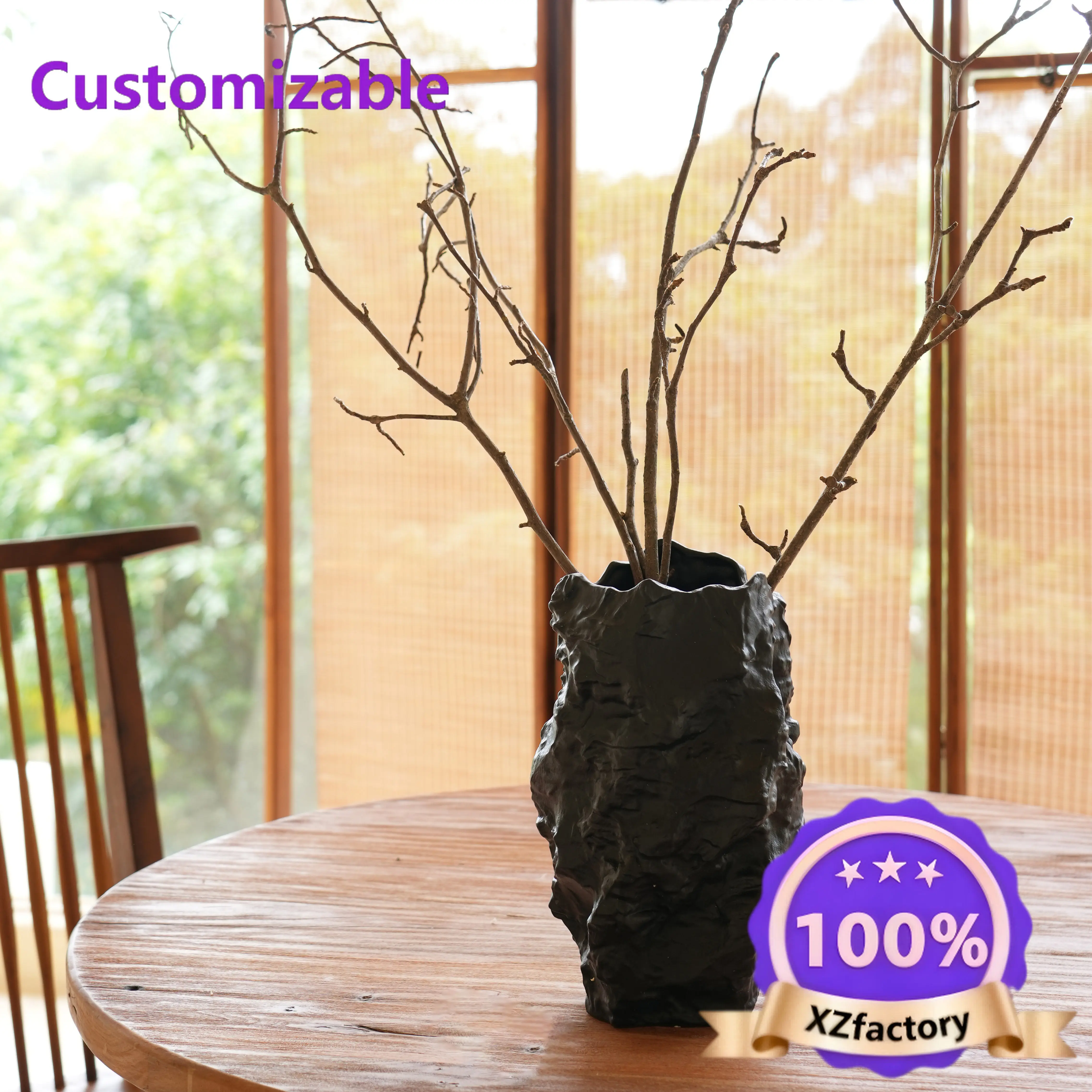 Factory Direct 2026 Top RatedShandi ceramic vase original wabi sabi trunk black and white large diameter hydroponic vase retro o