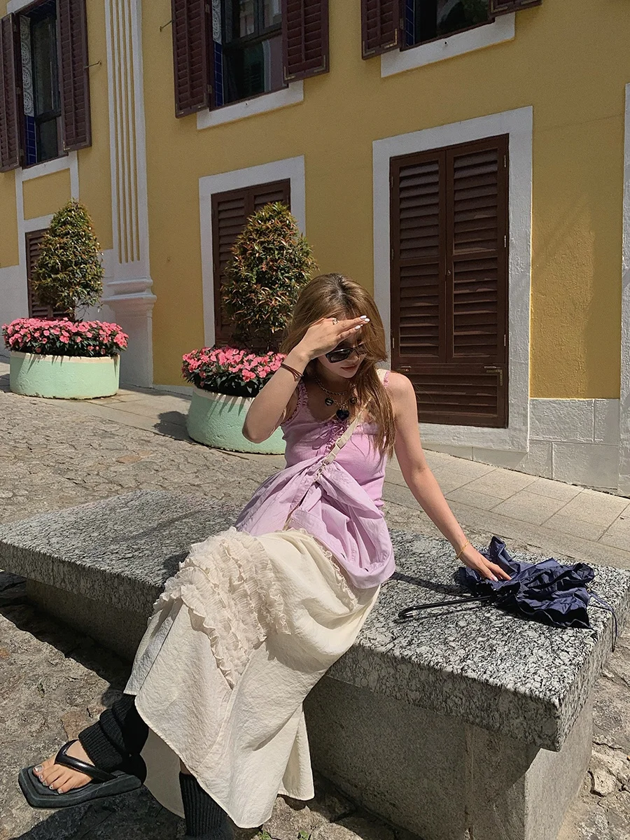 

Bluetique Half Skirt with Ruffle And V-Shaped Waist Polyester And Modal Fiber Summer 2023 Women's Fashion