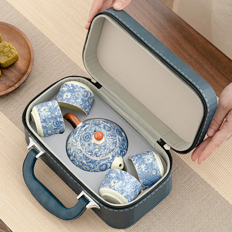 Portable Travel Tea Set Ru Kiln Gongfu Tea Set Quick Guest Cup Ceramic Tea Set