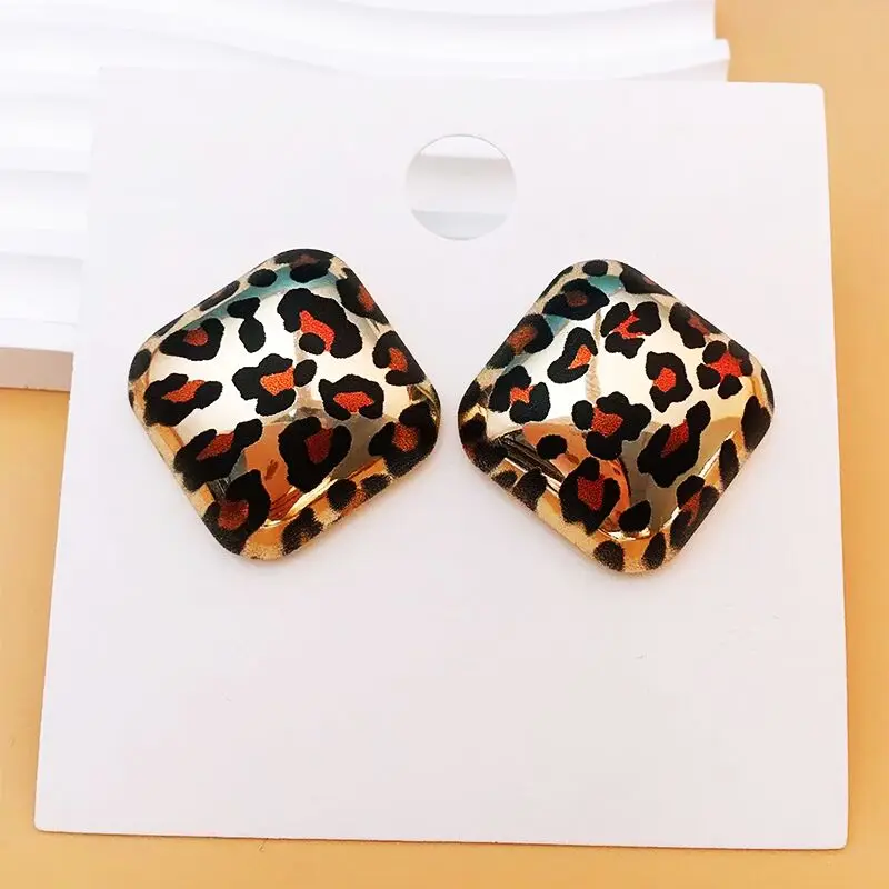 New Fashion Geometric Metal Earrings for Women Party Leopard Print Hip-hop Gold Color Female Trendy Earring Jewelry