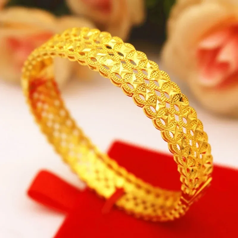 

Korean Style Simple New Brass Gold Plated Jewelry Women's Vietnamese Shagin Bracelet Open Imitation Gold Bracelet for Women