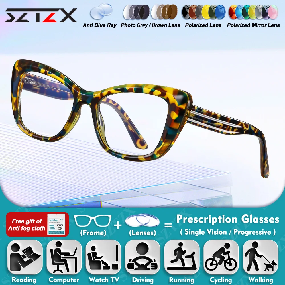 

SZTZX Classic Butterfly Frame Design Optical Prescription Myopia Glasses For Women Blue Light Filter Progressive Reading Eyeware