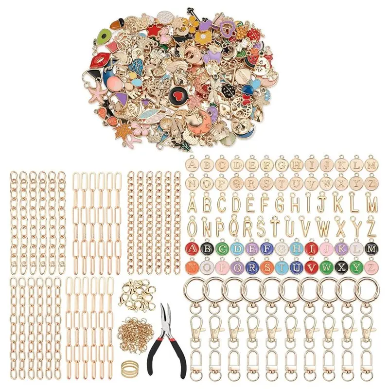 

SHGO-DIY Charms Craft Supplies With 500Pcs Lip Gloss Keychain Making Kit, Key Chain Hooks, Jump Rings& Tools