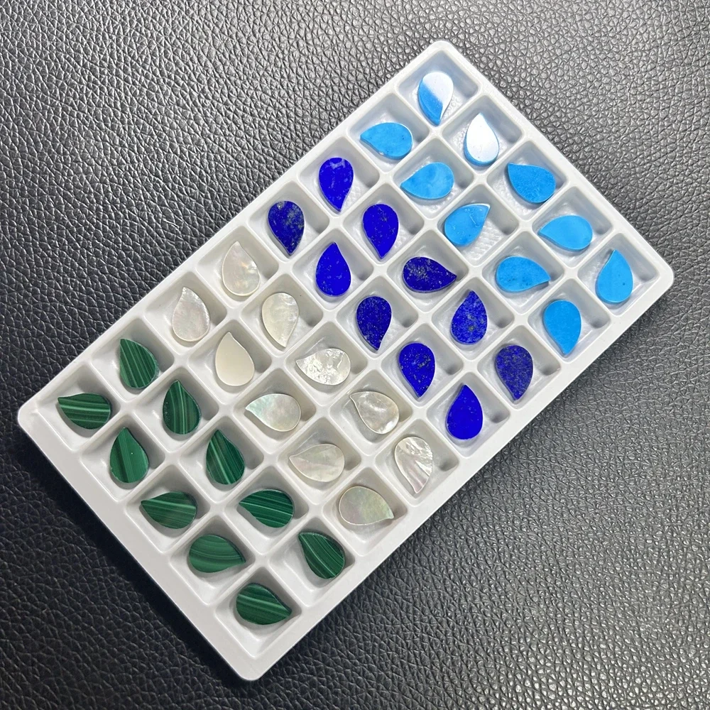 

50 Pieces 1 Bag Natural White MOP Turquoise Malachite Lapis Agate 8x12x2mm Leaf Double Flat Gemstones