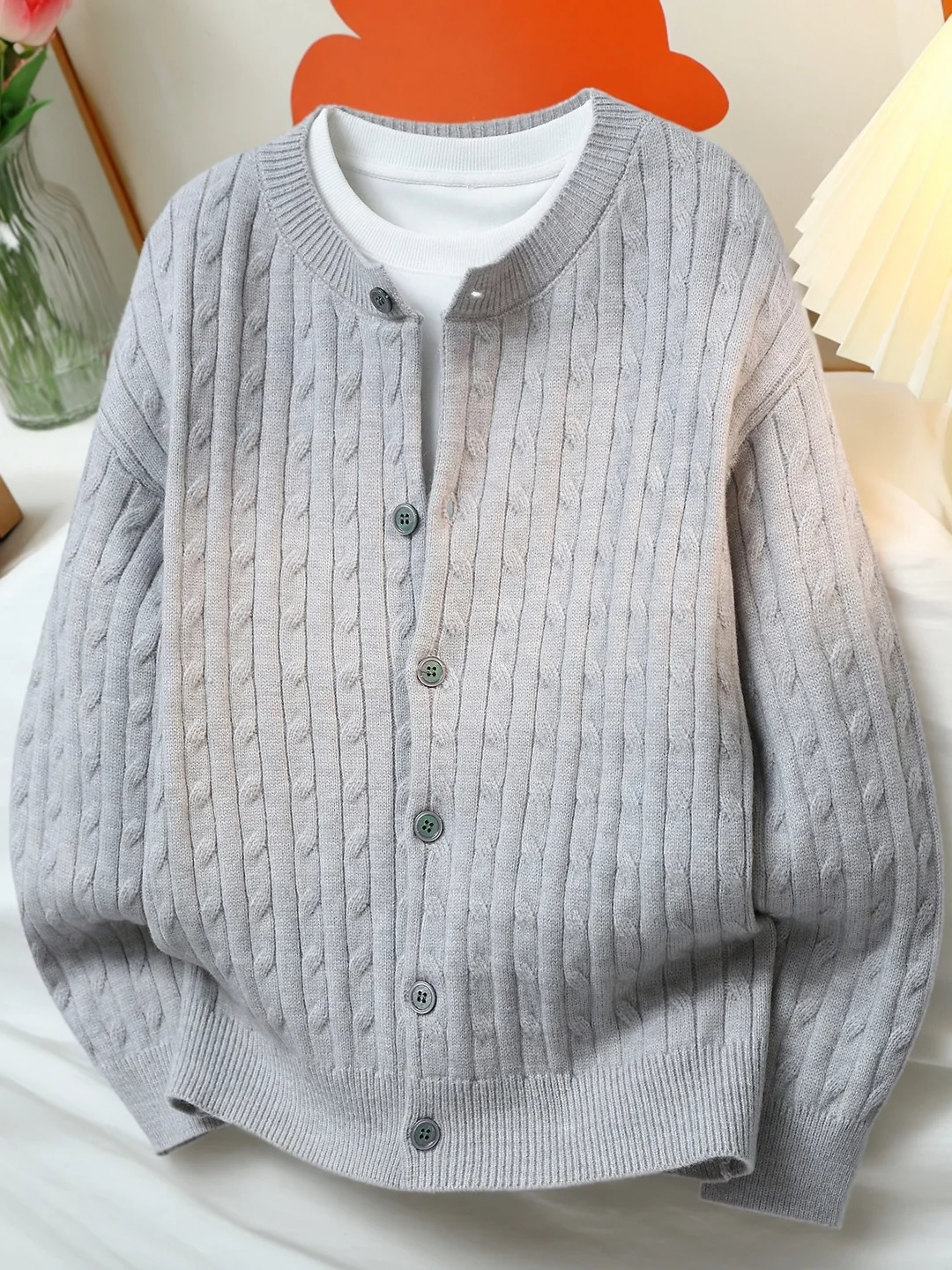 

Корейский повседневный вязаный кардиган с круглым вырезом для мужчин: модный дизайн, универсальный, осенне-зимний свитер-жакет Haome