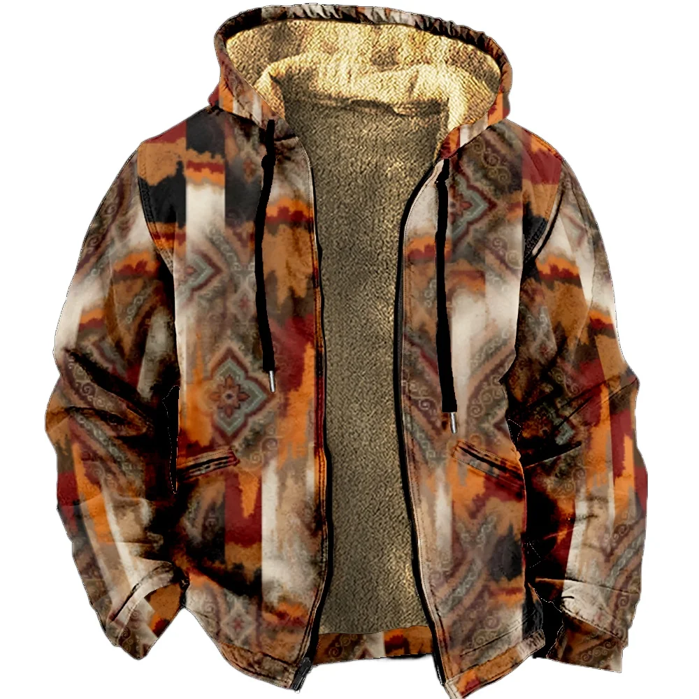 

Men's Zipper Long Sleeve Hoodies Indian Pattern Print Coat For Men/Women Thick Clothing Jacket Sweatshirt Outerwear