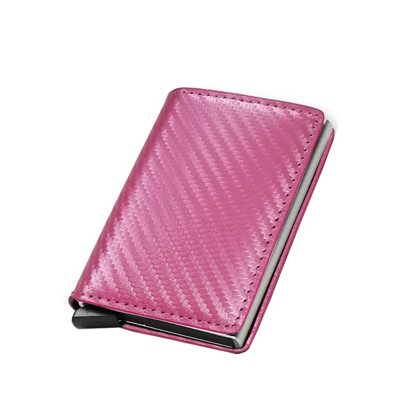 Tarjetero de fibra de carbono personalizado para hombre, billetera masculina, pequeña, de cuero con plegado mágico negro Rfid personalizada, con