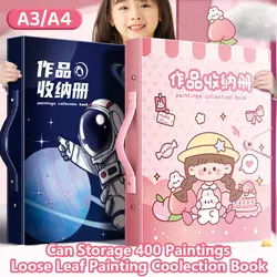 Loose-leaf File Folder Transparent A3/8K Portable Paintings Collection Book Waterproof Astronaut/Girl Drawing Bag School Office