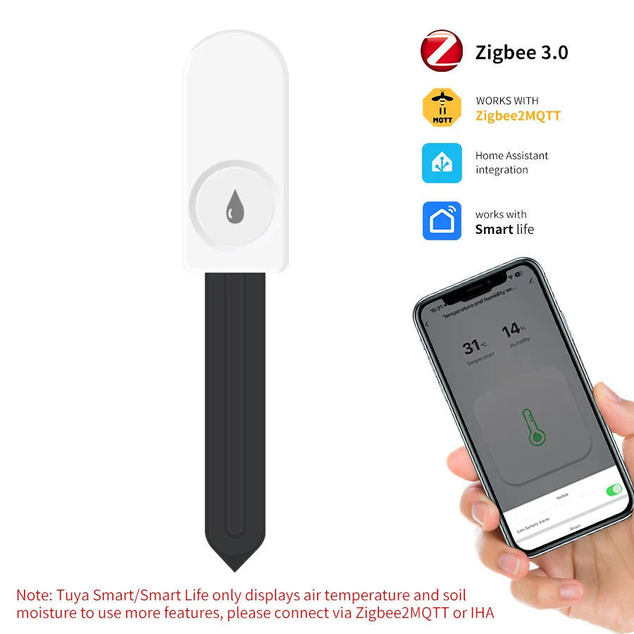 Zigbee 3.0 Smart Bodenfeuchtigkeitssensor Bodentester Lufttemperatur Luftfeuchtigkeit für Gartenpflanzen Monitor Zigbee2MQTT Tuya Smart Life
