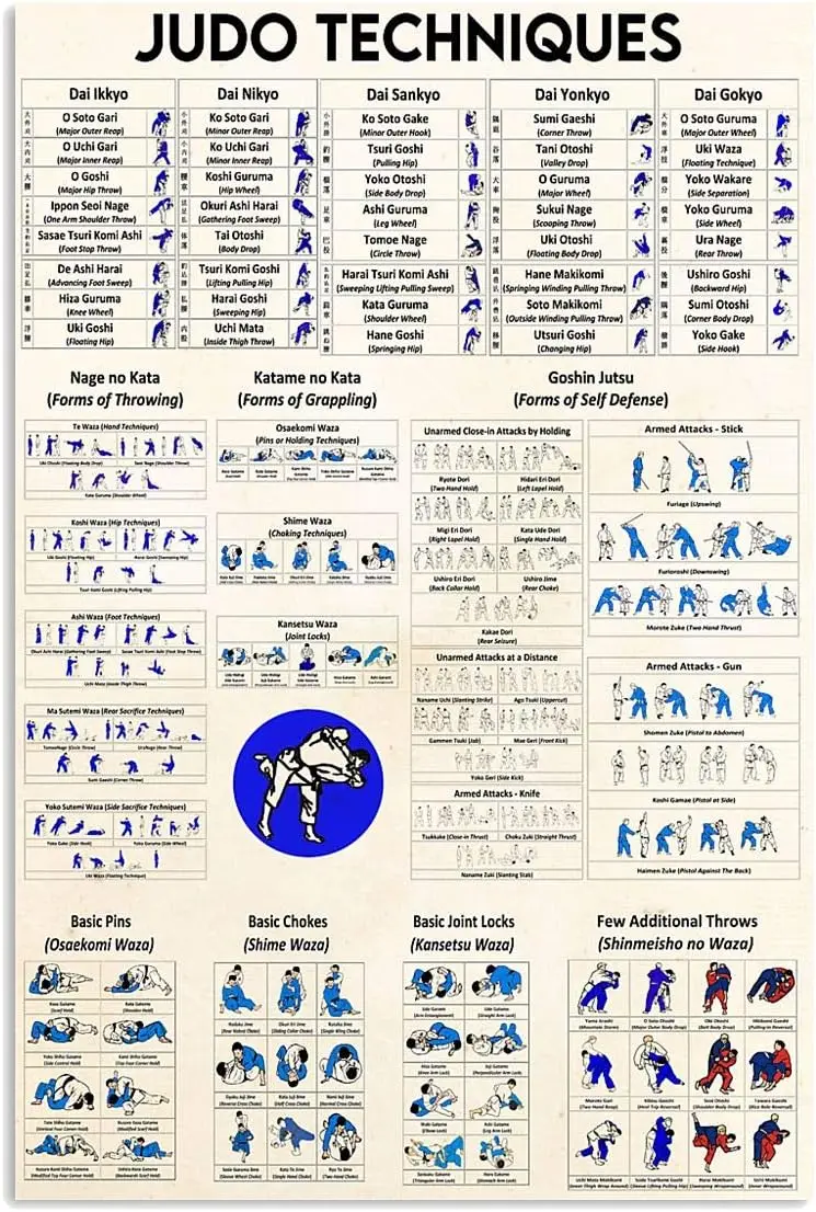 Judo Techniques Guide Metal Sign Vintage Martial Arts Hall Decor Judo Knowledge Tin Poster Home Club Office Wall Decoration Pla