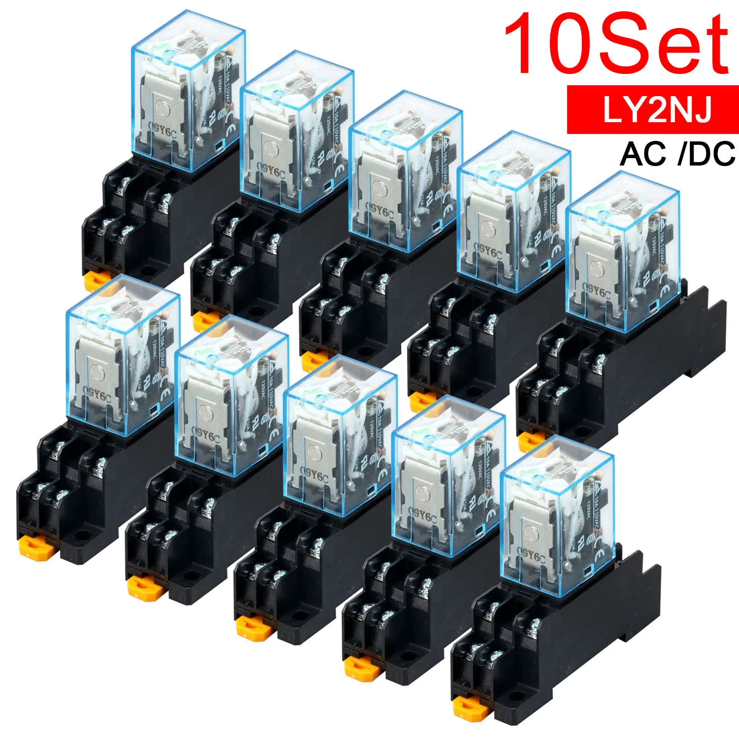 10Set LY2NJ HH62P Coil Relay DC12V/24V/36V/48V/110V/220/240/380V AC 10A 8PIN Power Relay DPDT HHC68A-2Z with Socket Base JQX-13F