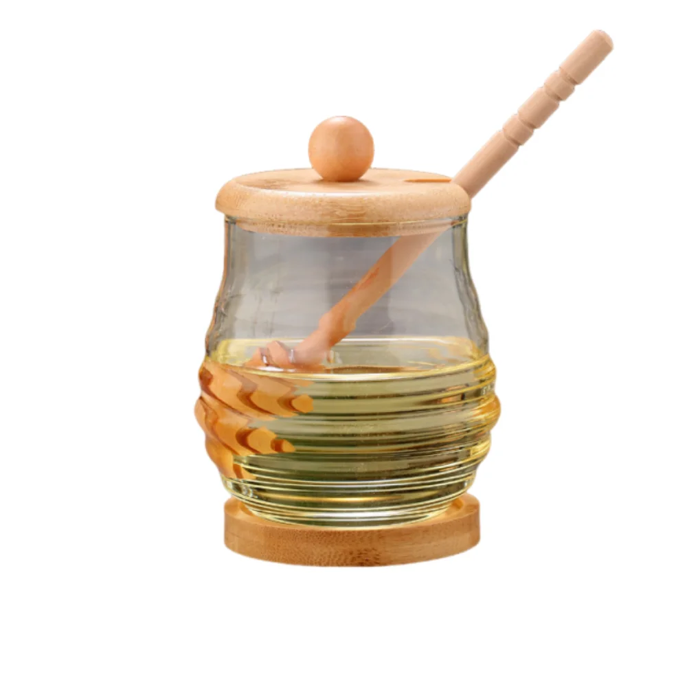 Recipiente Transparente de Vidrio para Miel con Diseño de Panal de Abeja, 280/400/500 ml, con Cuchara y Tapa, Botella para Miel de Gran Capacidad, Elegante Contenedor para Almacenar Miel