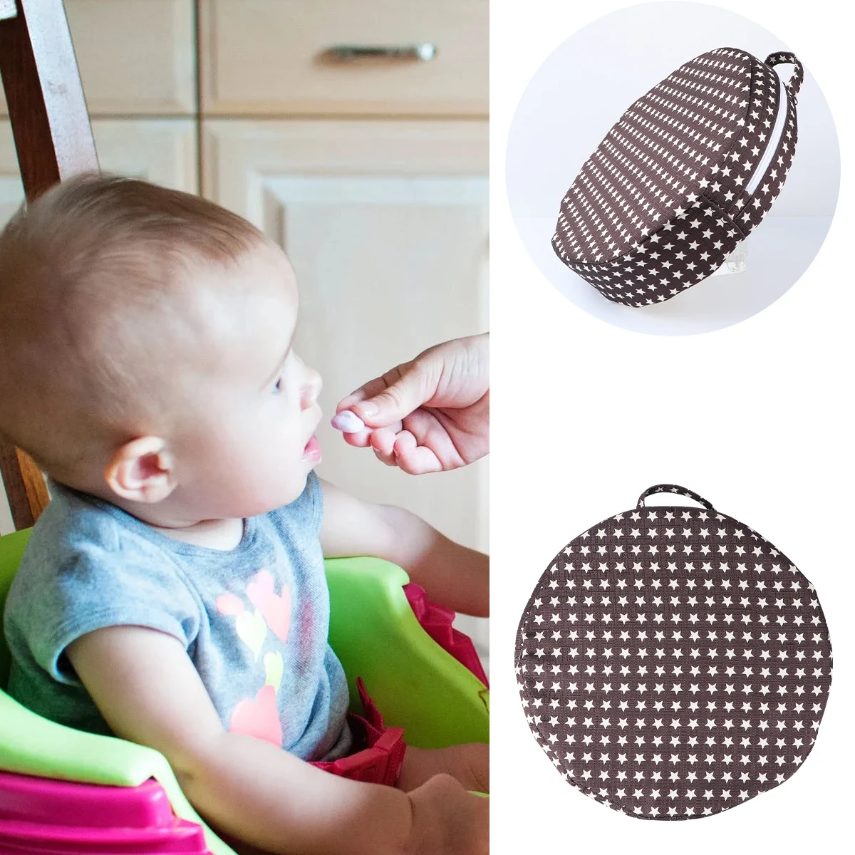 

Baby Dining Chair Kids Seat Pad Round Sponge Cushion Coffee Color Lightweight Non-Slip Chair Heightening Cushion For Children