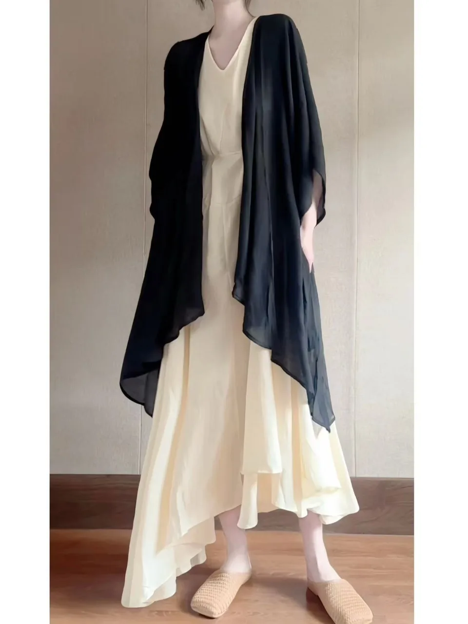 Coupe ample Protection solaire Cardigan ouvert Batwing Sve mince ourlet irrégulier couvrir vêtements d'extérieur été trajet Sle irt