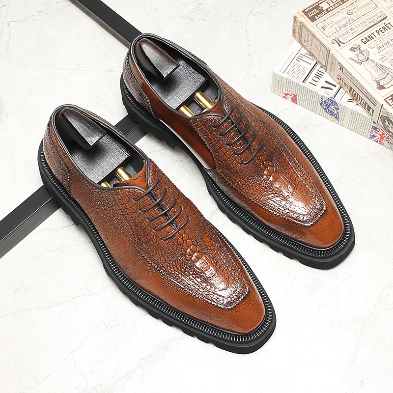 

Genuine Leather Men's British Style Shiny Business Dress Shoes