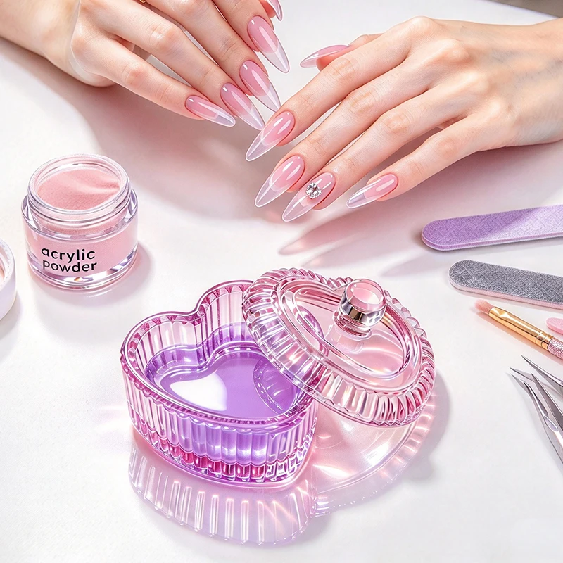 1 stücke Kristall Glas Nagel Tasse Acryl Flüssigkeit Pulver Glas Dappen Dish Herz Form Klar Schüssel Nagel Pulver Halter DIY maniküre Werkzeuge – Detail 6