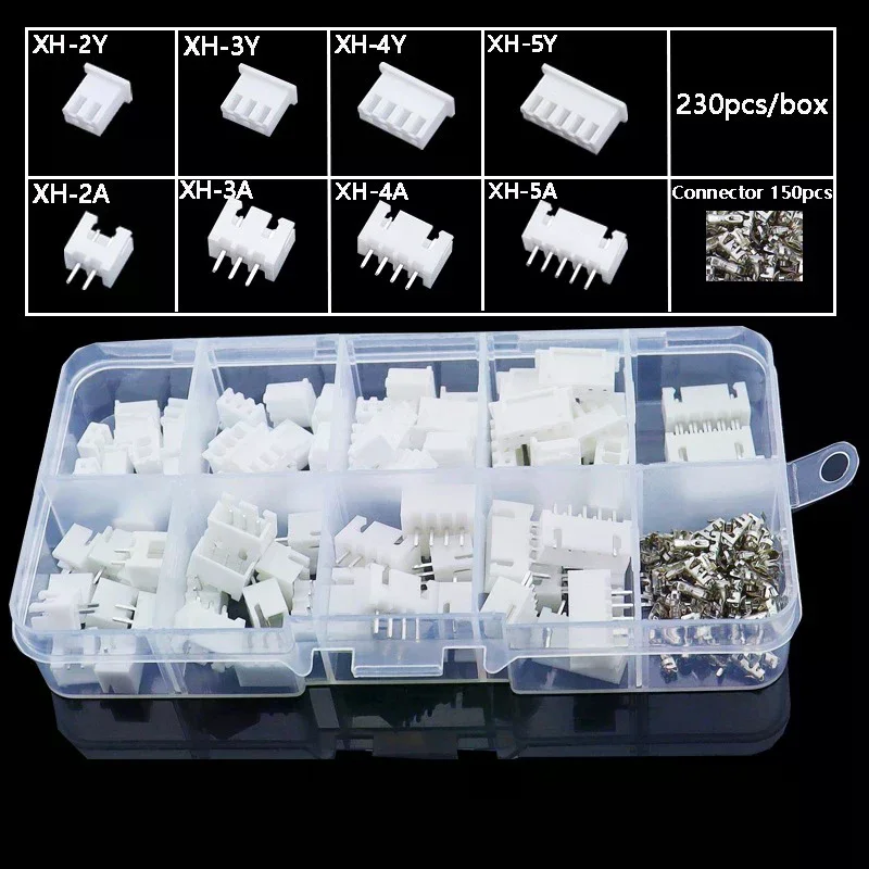 230pcs XH2.54 PH2.0 2p 3p 4p 5 Pin 2.54mm 2.0mm Pitch Terminal Kit JST Connector Wire Connectors Adaptor Box Packing