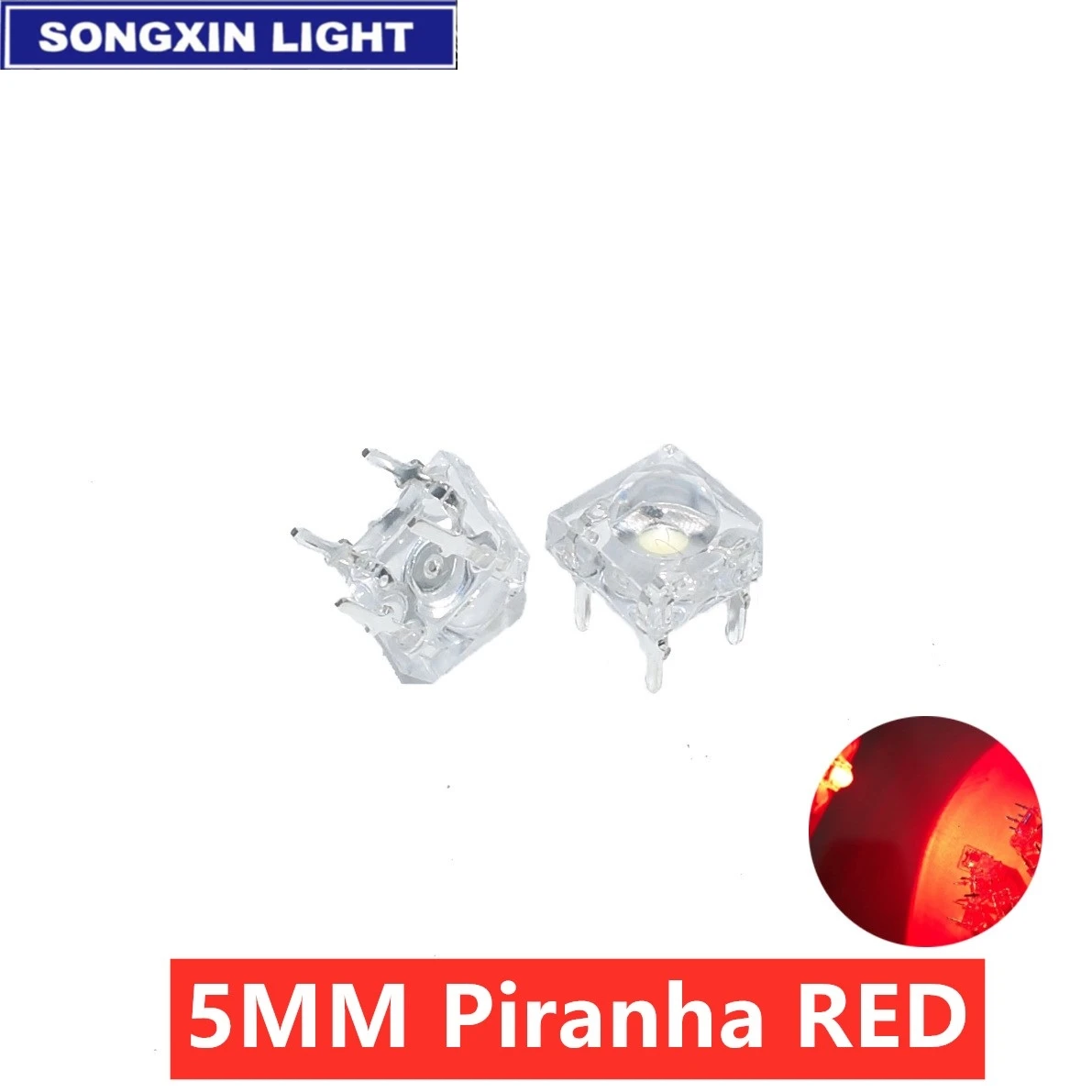 50pcs High Quality LED 5MM Piranha Red Round Super Flux Leds 4 pin Dome Wide Angle Super Bright Light Lamp For Car Light