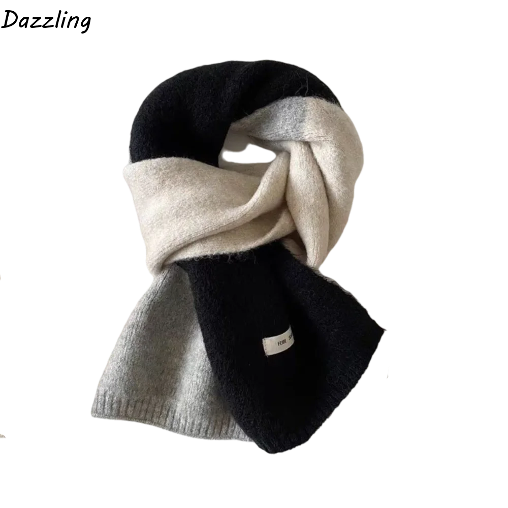 

Soft Wraps Patchwork Color Scarf Neckwarmer Korean Style Cashmere Shawl Windproof Woolen Winter Neck Scarf Students