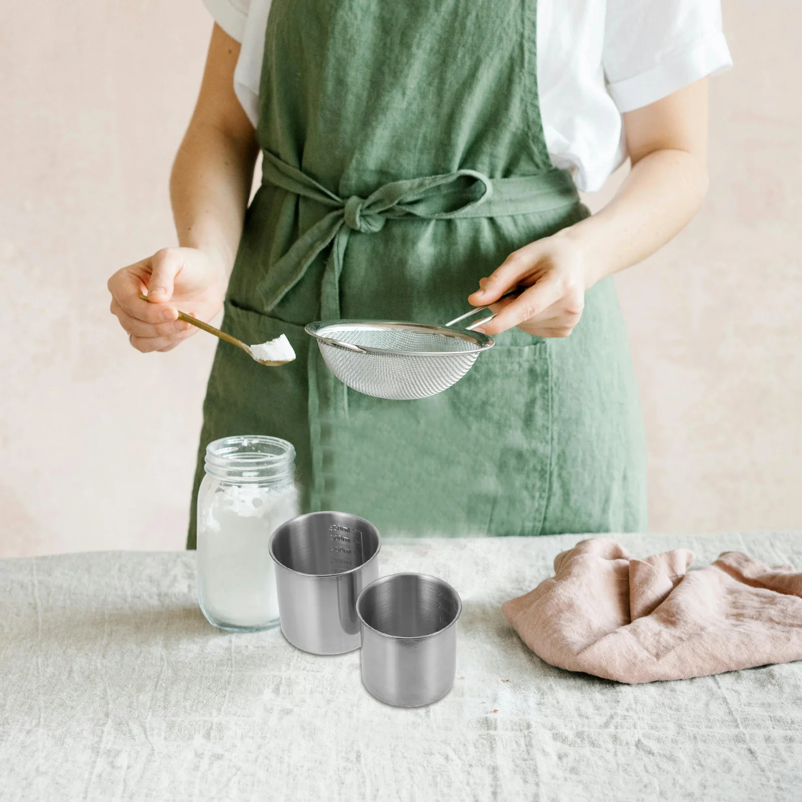 

2pcs Stainless Steel Measuring Cups 100Ml 250Ml Rice Flour Baking Kitchen Tool Multipurpose Graduated Container Home Use