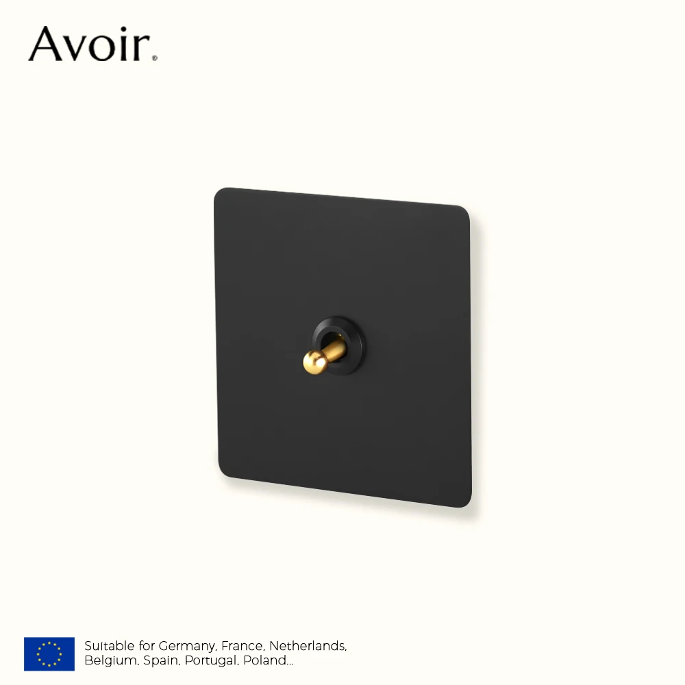 

Avoir Retro Light Switch Gold Lever Wall Power Socket Black Stainless Steel Panel Dual Usb Type-c Port Outlet EU French Plugs