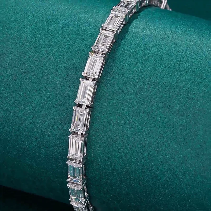 Emerald Cut 0.5ct Each Stone Lab Created Diamond DEF Color (CVD hpht) Tennis Line Bracelet 14K Solid White Gold 18cm