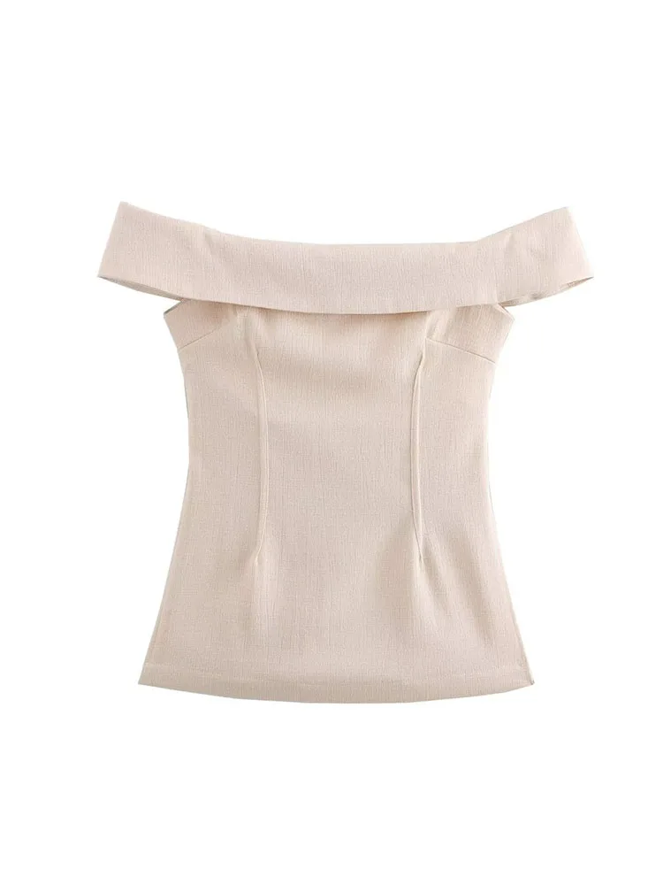 

European and American style 2024 summer new style fashionable versatile women's one-shoulder side slit off-shoulder top