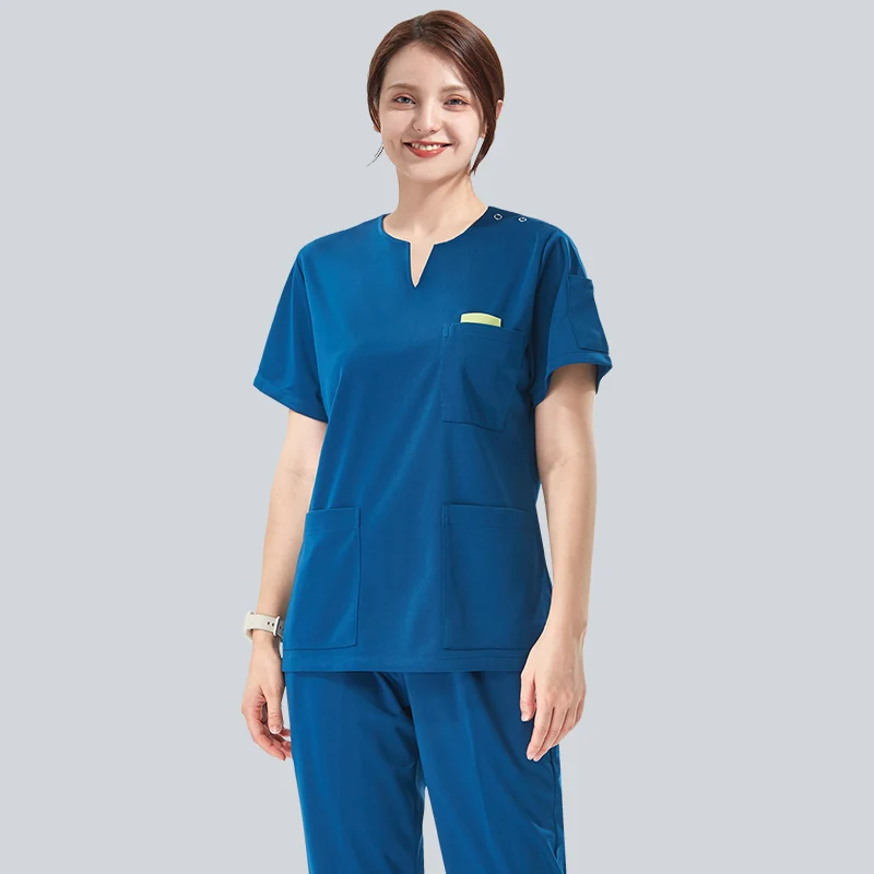 

Silky Nurse Uniform Medical Scrub Surgical Workwear Women Solid Color Scrubs Set Anti-static Top and Pant Hospital Suits 605