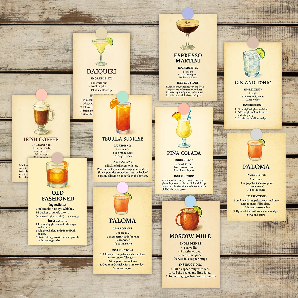 Cocktail Recipe Book - 20 szt. Klasycznych Kart z Przepisami