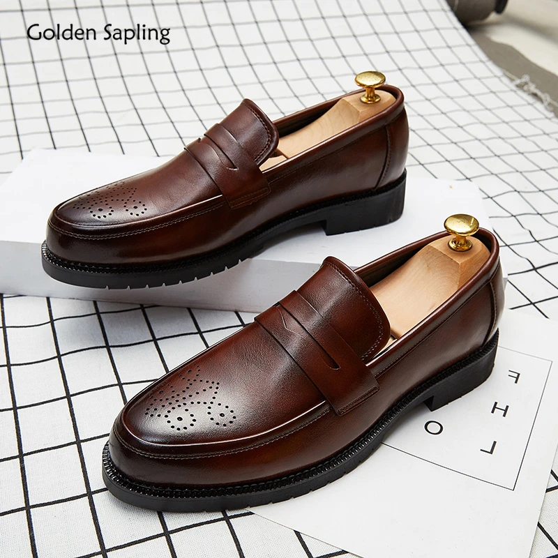 

Golden Sapling Elegant Brogue Shoes for Men Party Dress Loafers Office Men's Casual Business Shoe Wedding Flats Slip on Oxfords