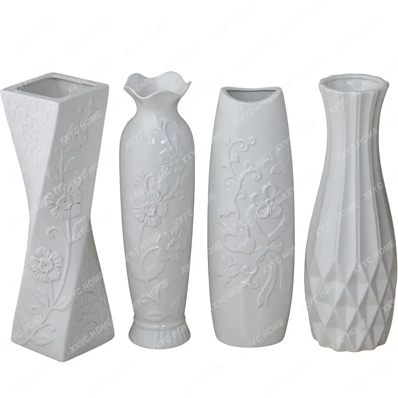 

White Ceramic Vase Large Hydroponic Flower Living Room Decoration Floor Wine Cabinet Decorative Crafts Wall Cabinet