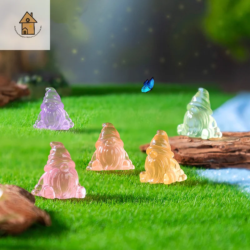 

6pcs Luminous Mini Resin Gnomes Statues Ornaments Cute DIY Fairy Miniature Gnome Figurines For Miniature Garden Home Decor