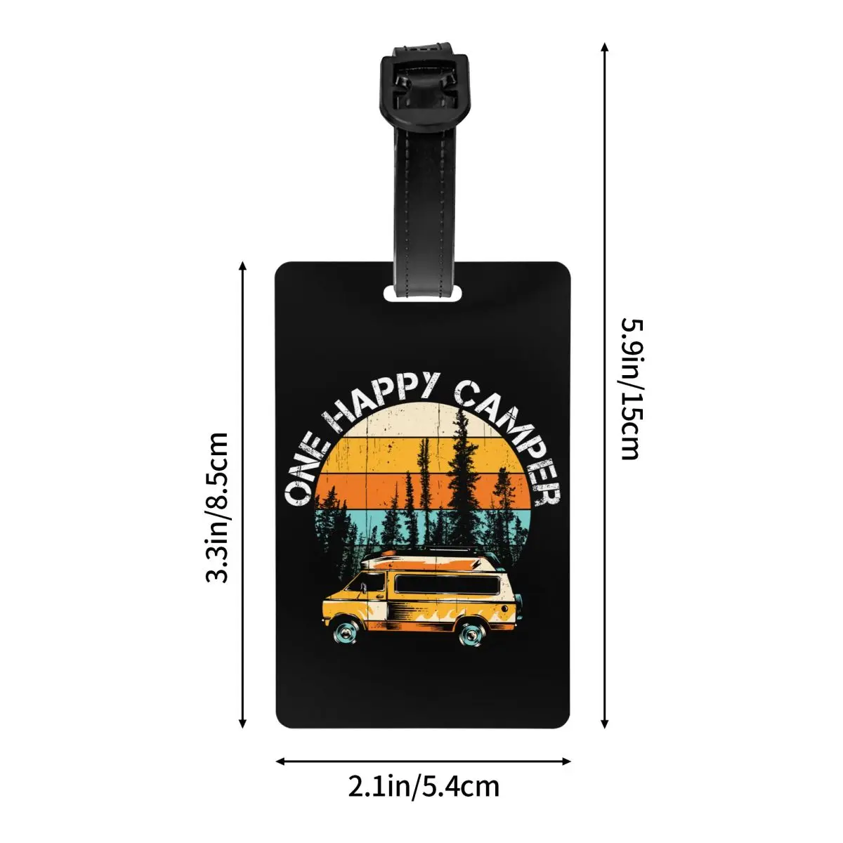 Vintage Sunset Happy Camper Luggage Tags Custom Adventure Camping Travel Car Baggage Tags Privacy Cover ID Label