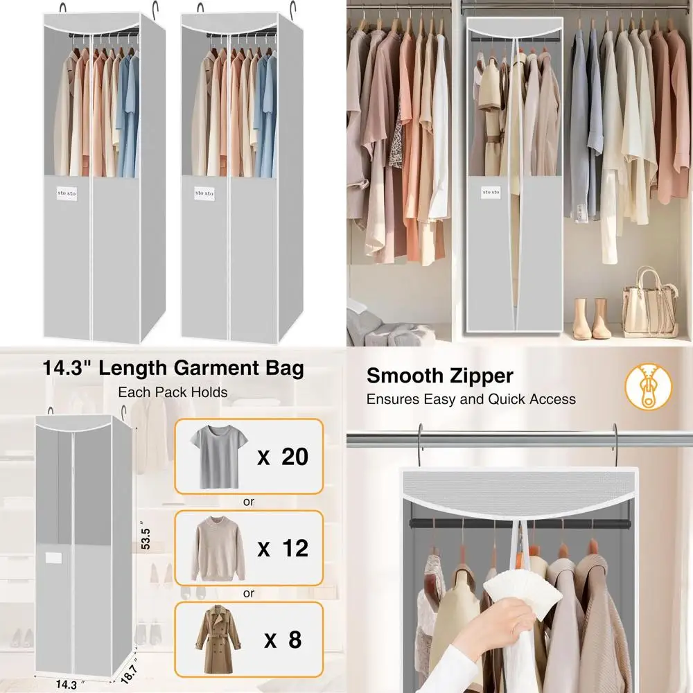 

Gray Hanging Suit & Dress Storage Bag with Clear Window, Zipper, and ID Pocket, Built-in Steel Rod for Wardrobe