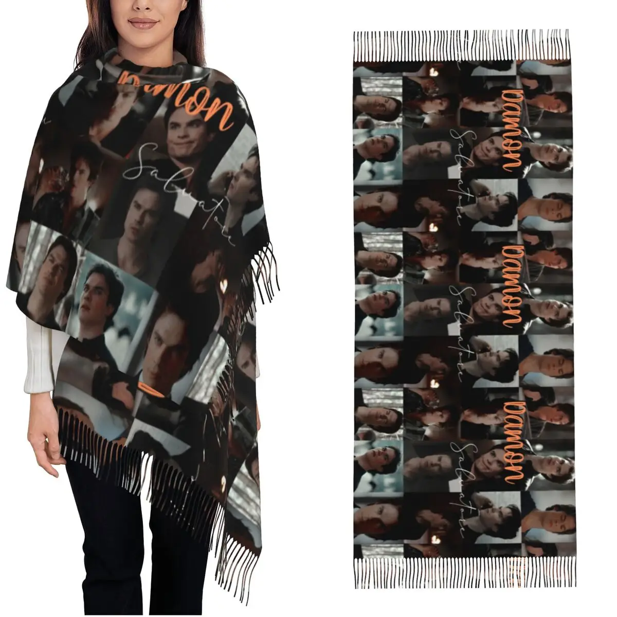 The Vampire Diaries Damon Salvatore Shawls Wraps Womens Warm Long Soft Scarf TV Series Pashminas Shawl Scarves