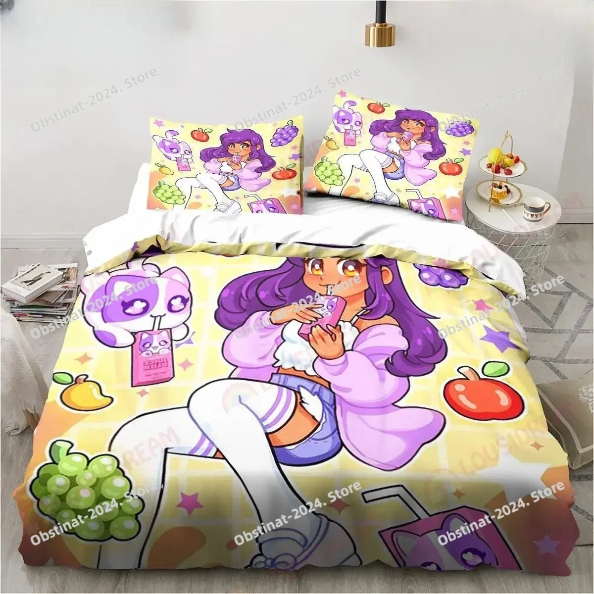 

New Cartoon Game Cute Aphmau with Wings Bedding Set Print single Comforter Duvet Cover Pillow Case 3 Pieces Sets Kids Adult Size