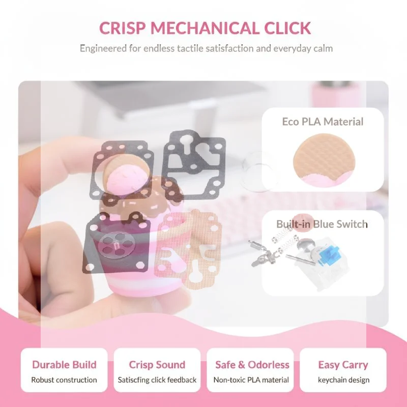 Mini Ice Cream Cup Sensory Fidget Toy 3D Printed Click Press Stress Relief for ADHD Autism Kids Adults