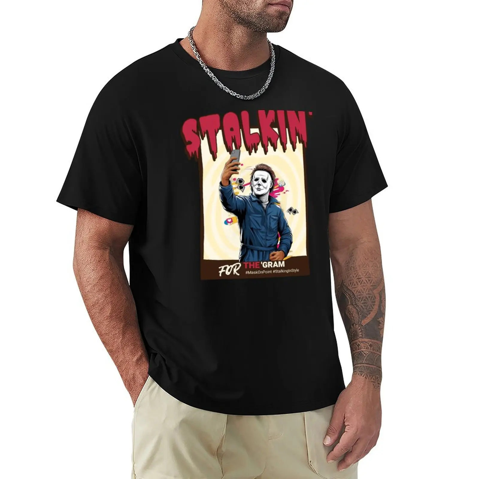 

Slaking Slasher Selfie T-Shirt customs blue archive plus size tops new edition Men's cotton t-shirt