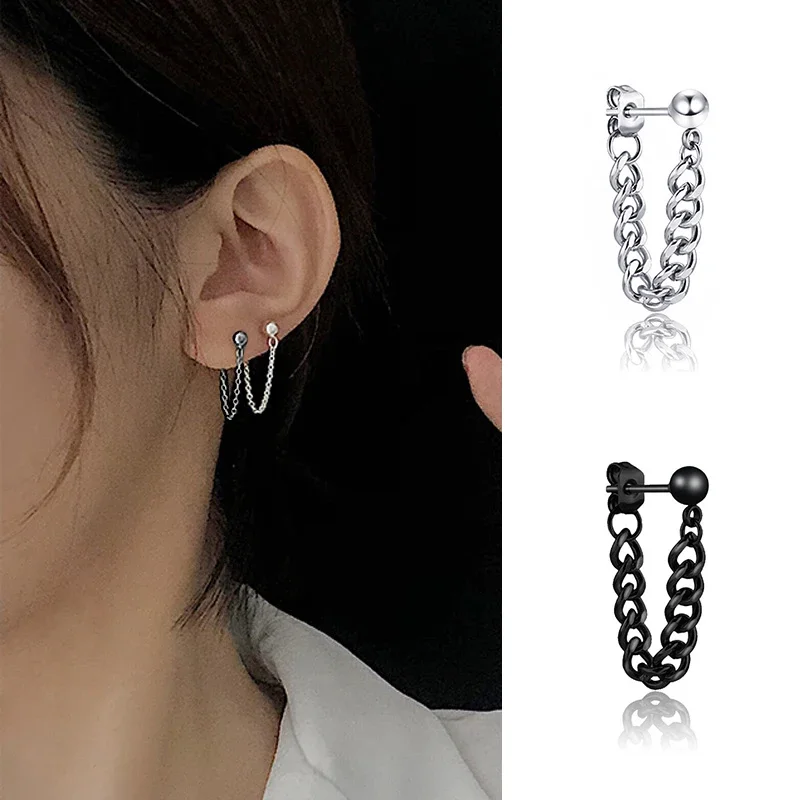 2025 New Stainless Steel Chain Stud Earrings Hypoallergenic Light Luxury Jewelry for Women and Man, for Daily & Party