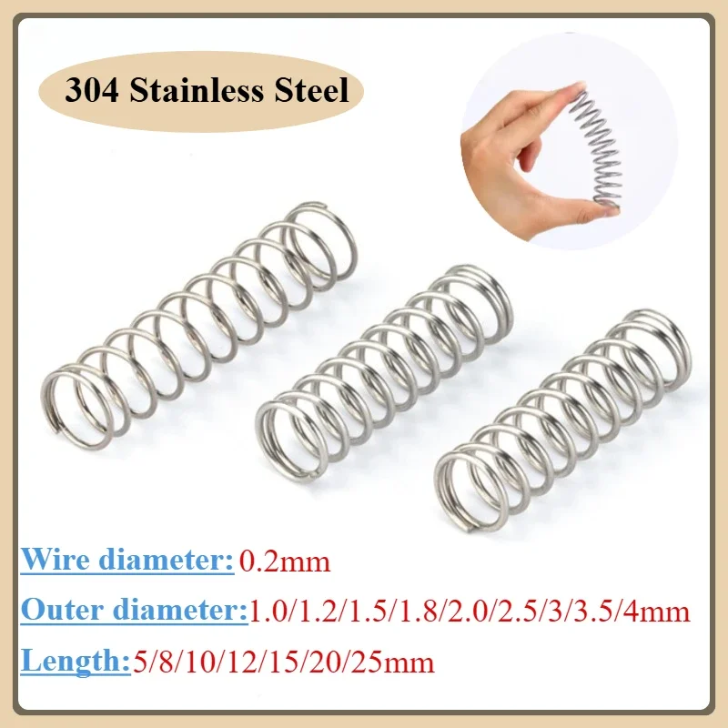 10Pcs Wire Dia 0.2mm 304 Stainless Steel Compression Spring, Y-shaped Shock Absorption Return Spring,OD 1.0~4mm L 5~25mm