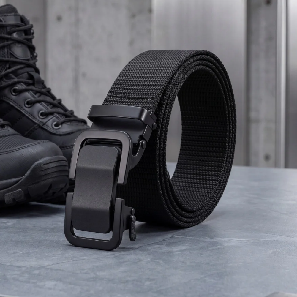 Men's Belt Automatic Metal Buckle Nylon Canvas Webbing Belt Outdoor Work Belt, Nylon Belt With Click Buckle