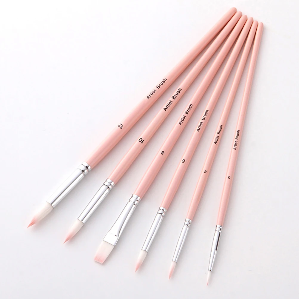 

6pcs Paint Set Wooden H for Watercolor Gouache Crafts Durable NYLON Hair Gouache Painting Brushes Art Supplies Student