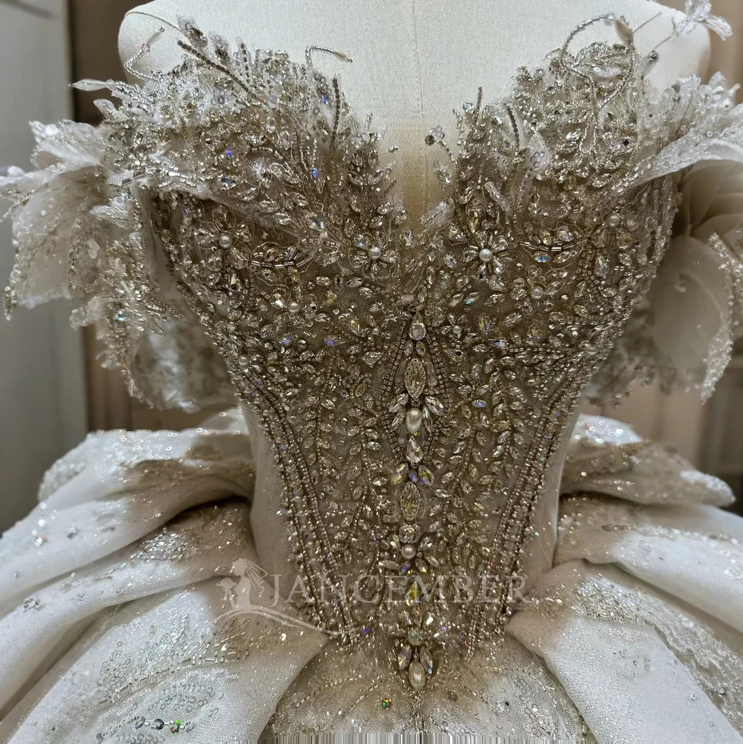 2025 스위트하트 오간자 브라이덜 볼 가운 맞춤형 반소매 웨딩 드레스 진주 공주 웨딩 드레스 여성용 드레스