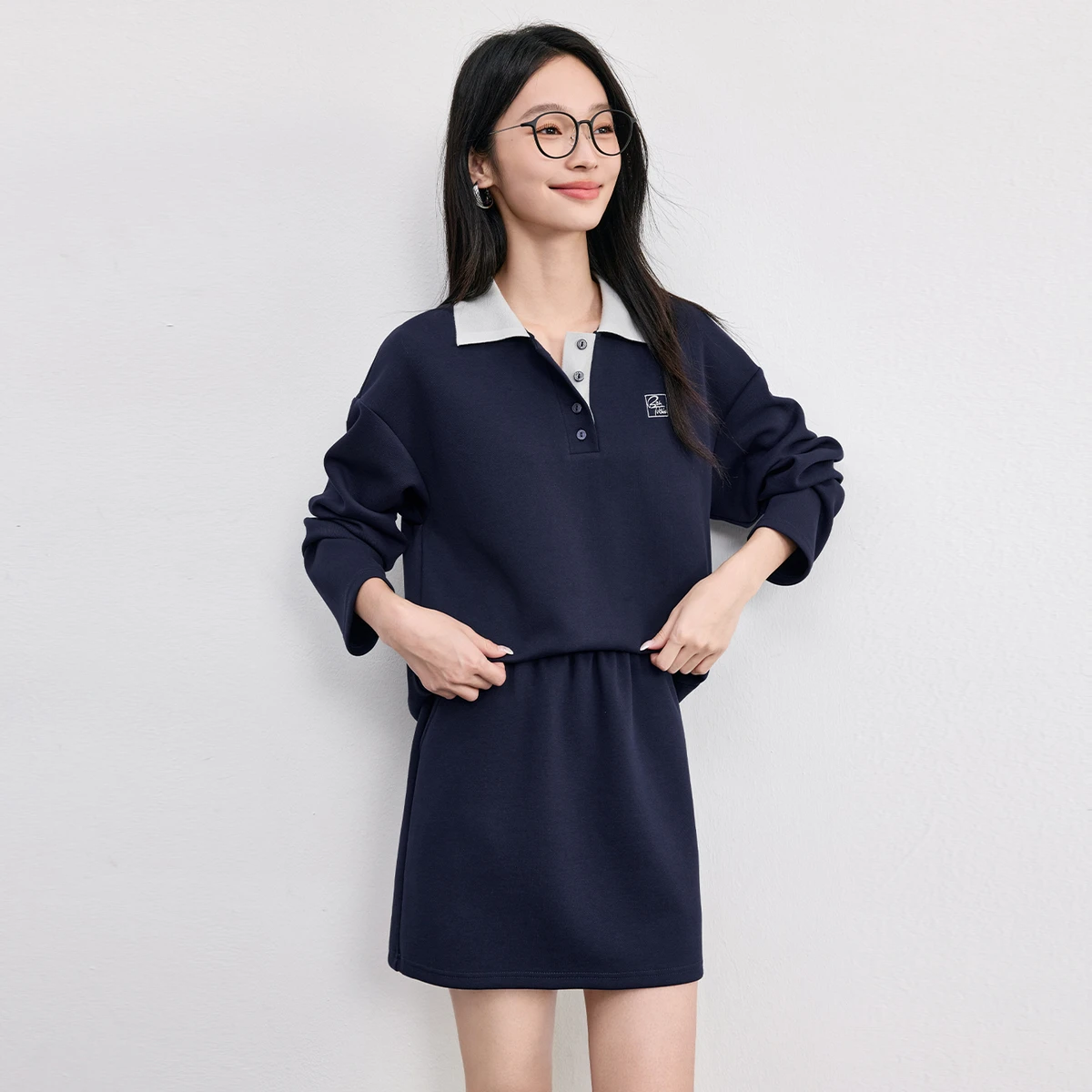 SENTUBILA Women's Skird Set 2026 Autumn Polo Collar Embroidery Ladies Suit Casual Short Dress 2 Piece Daily Outfits 153ZH2492