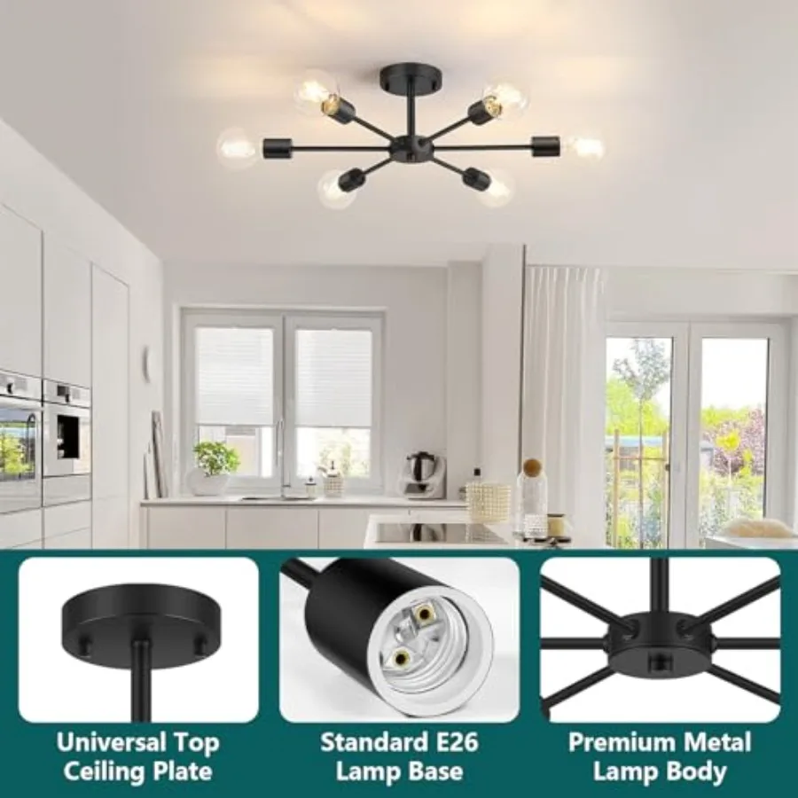 s Semi Flush Mount Ceiling Light, Matte Close to Ceiling Lighting with E26 Base, Modern Sputnik Light Fixtures for Kitchen Dini