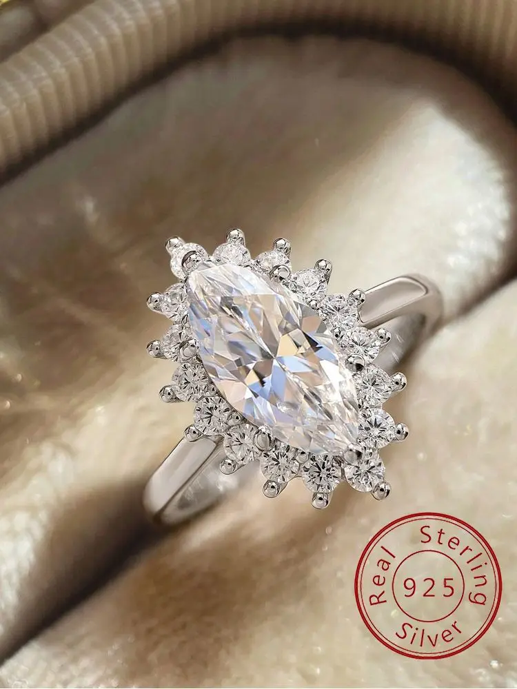 

925 Sterling Silver Simplicity Marquise Surround Zircon Ring For Women Engagement Wedding Luxury High Quality Fine Jewelry